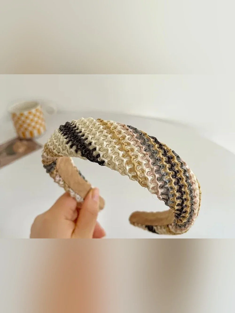 Raffia Woven Neutral Black Tan Cream Multicolor Headband